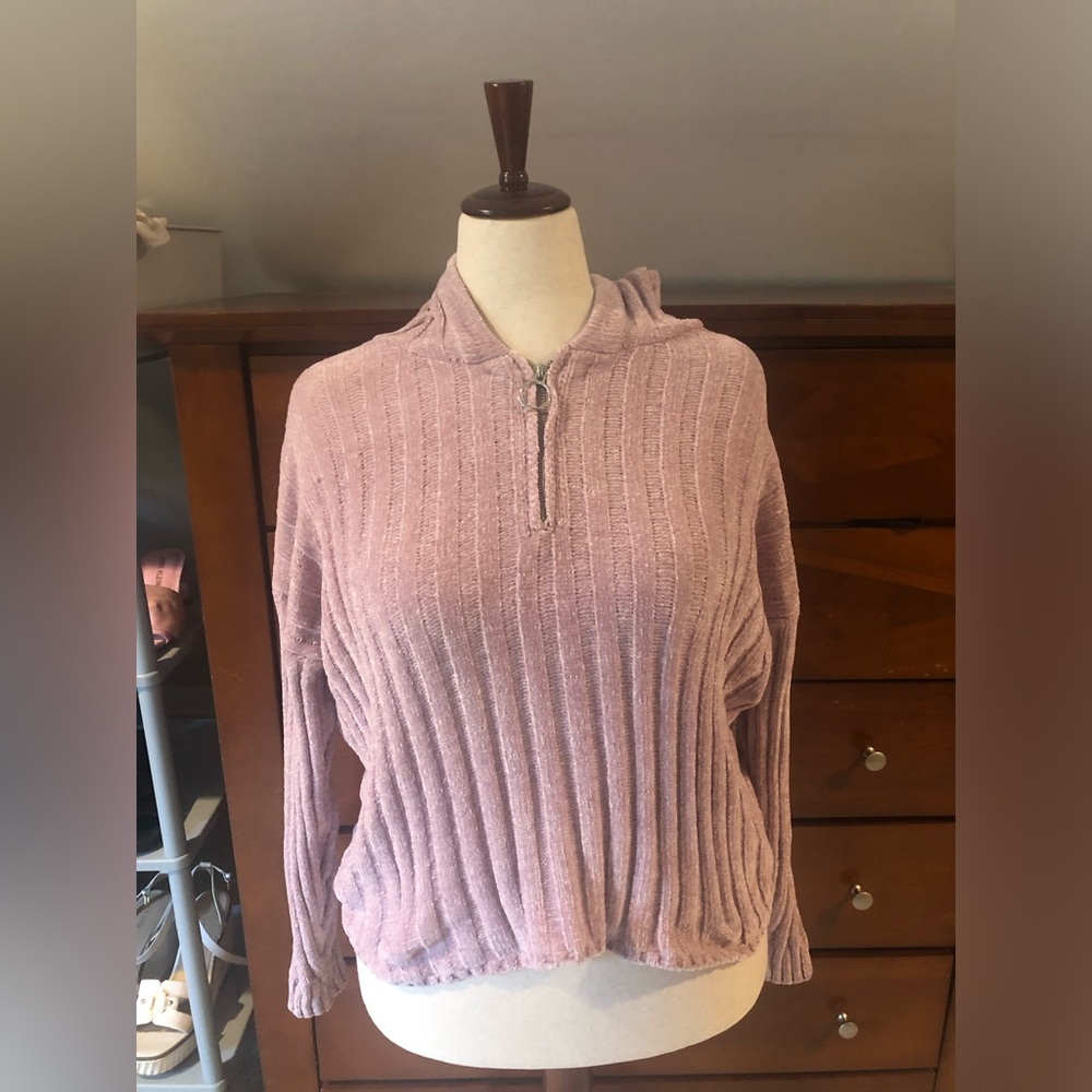 Pink Republic Ribbed Half-Zip Hoodie in Light Lavender